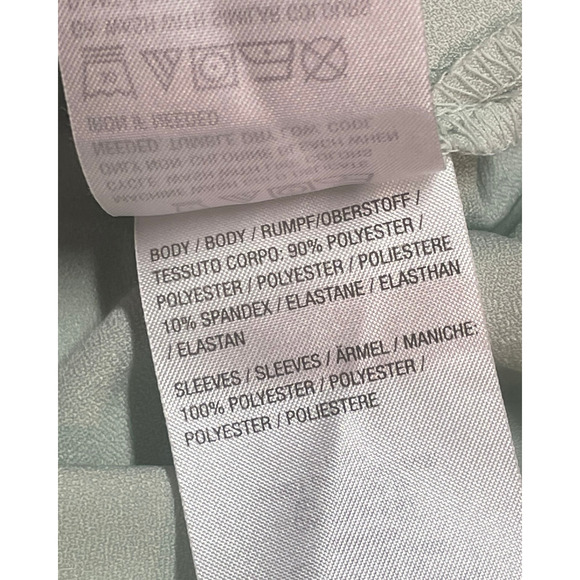 Isaac Mizrahi Live QVC Sz 16 Split V-Neck Blouse Sheer Puff Sleeves Mint Green - Picture 12 of 13